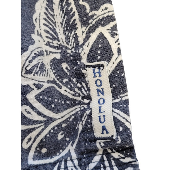 HP Honolua Gray White Floral Linen Short Sleeve Button Up Hawaiian Casual Shirt - Picture 9 of 13